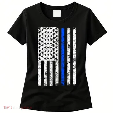 Support Police Blue Thin Line American Flag Women's T-Shirt