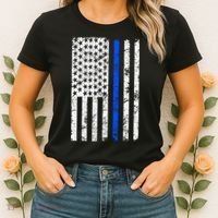 Support Police Blue Thin Line American Flag Women's T-Shirt thumb 2