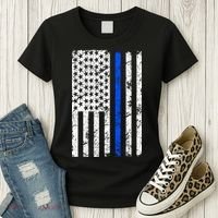 Support Police Blue Thin Line American Flag Women's T-Shirt thumb 3