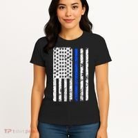 Support Police Blue Thin Line American Flag Women's T-Shirt thumb 4