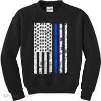 Support Police Blue Thin Line American Flag Kids Sweatshirt thumb 0