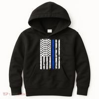 Support Police Blue Thin Line American Flag Kids Hoodie thumb 0