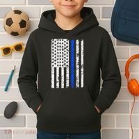 Support Police Blue Thin Line American Flag Kids Hoodie thumb 2