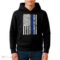 Support Police Blue Thin Line American Flag Kids Hoodie thumb 4