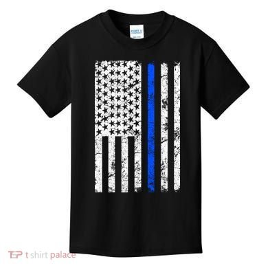 Support Police Blue Thin Line American Flag Kids T-Shirt