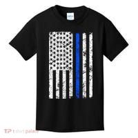 Support Police Blue Thin Line American Flag Kids T-Shirt thumb 0