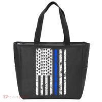 Support Police Blue Thin Line American Flag Tote Bag thumb 0