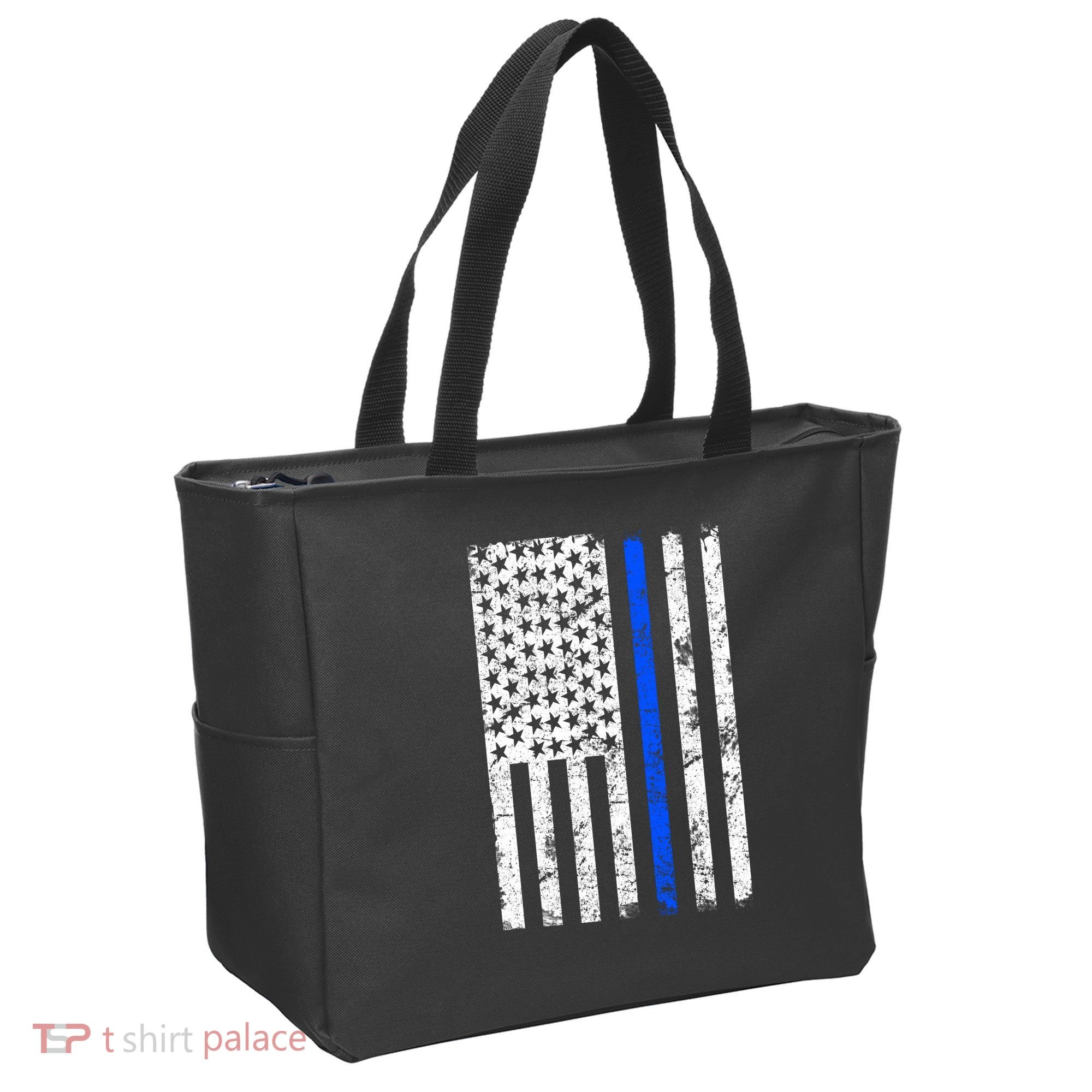 Support Police Blue Thin Line American Flag Tote Bag