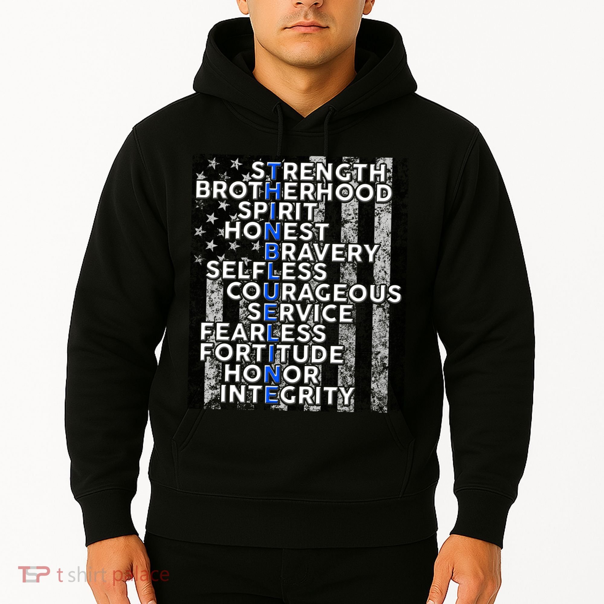 Support Police Thin Blue Line Distressed Flag Hoodie