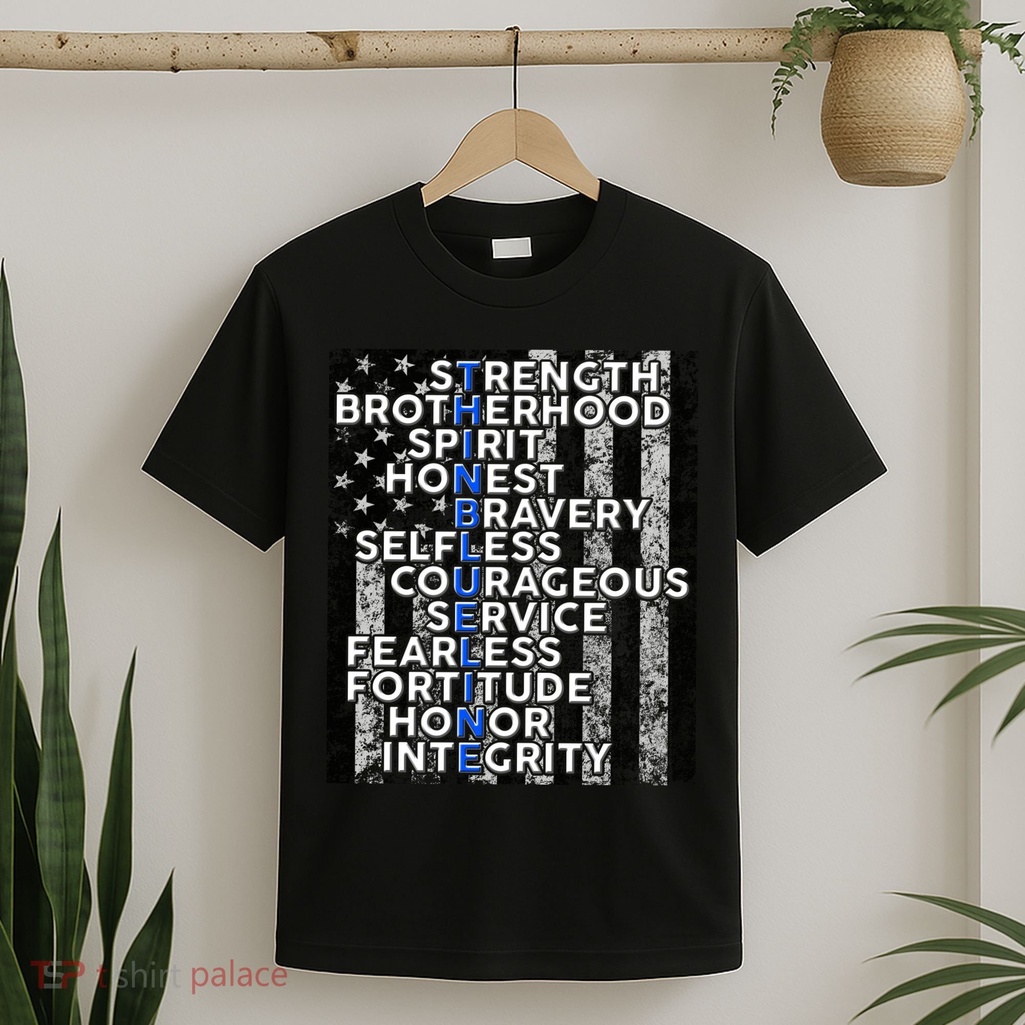 Support Police Thin Blue Line Distressed Flag T-Shirt