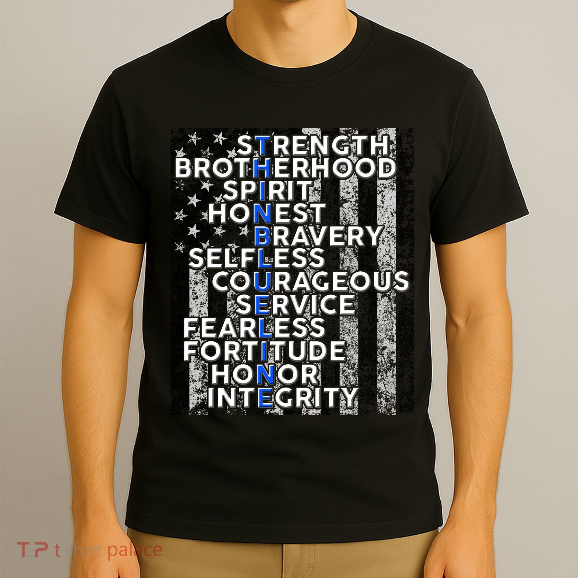 Support Police Thin Blue Line Distressed Flag T-Shirt