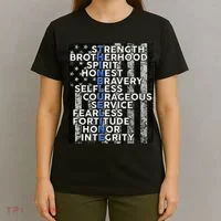 Support Police Thin Blue Line Distressed Flag T-Shirt thumb 4