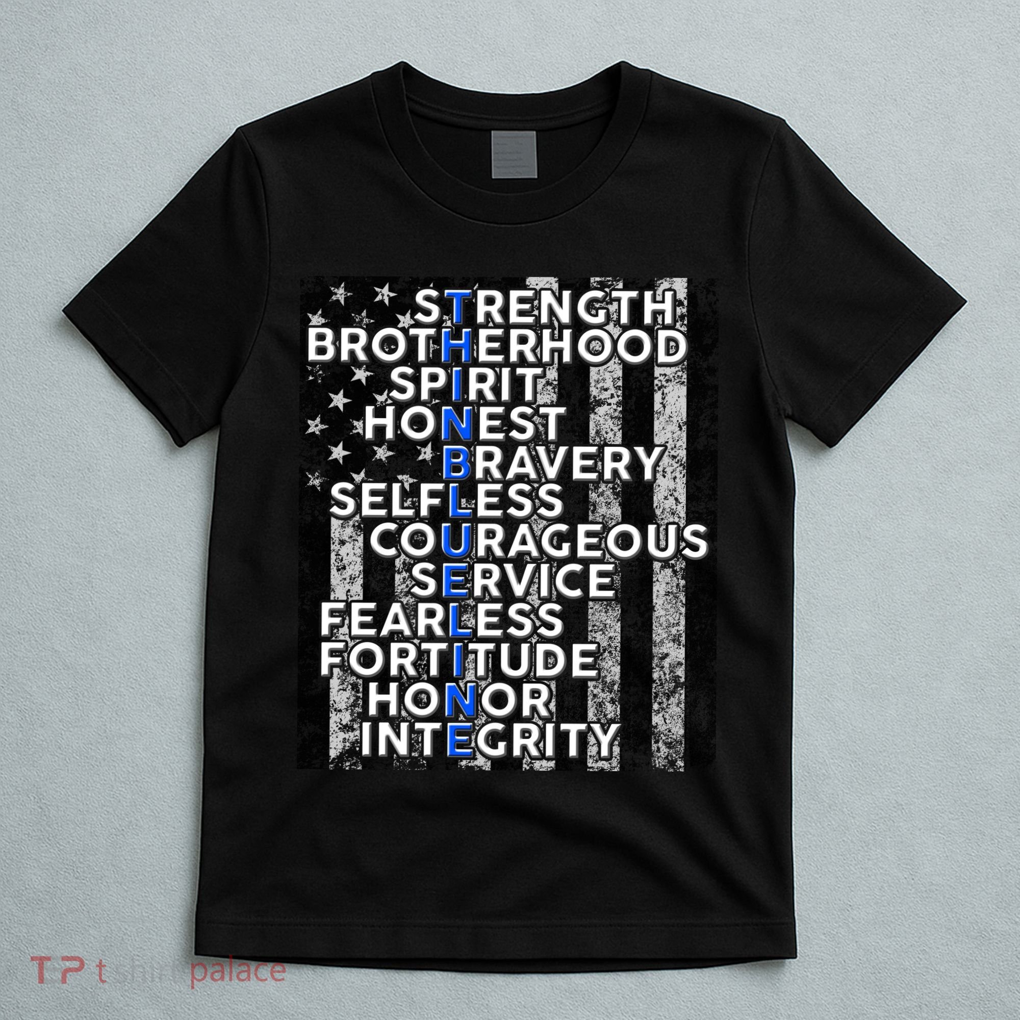 Support Police Thin Blue Line Distressed Flag T-Shirt