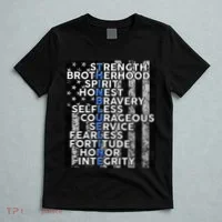 Support Police Thin Blue Line Distressed Flag T-Shirt thumb 5