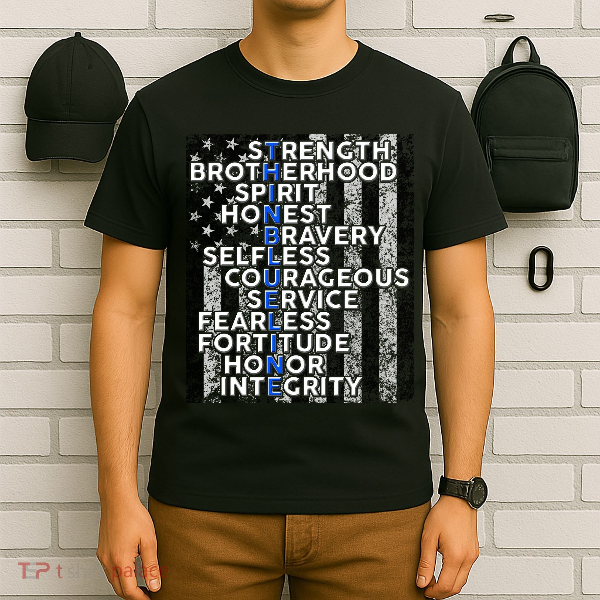 Support Police Thin Blue Line Distressed Flag T-Shirt