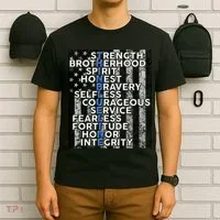 Support Police Thin Blue Line Distressed Flag T-Shirt thumb 6