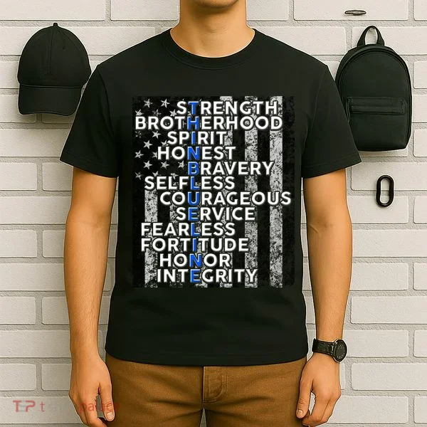 Support Police Thin Blue Line Distressed Flag T-Shirt