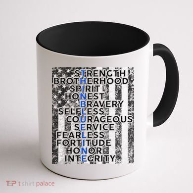 Support Police Thin Blue Line Distressed Flag Coffee Mug back