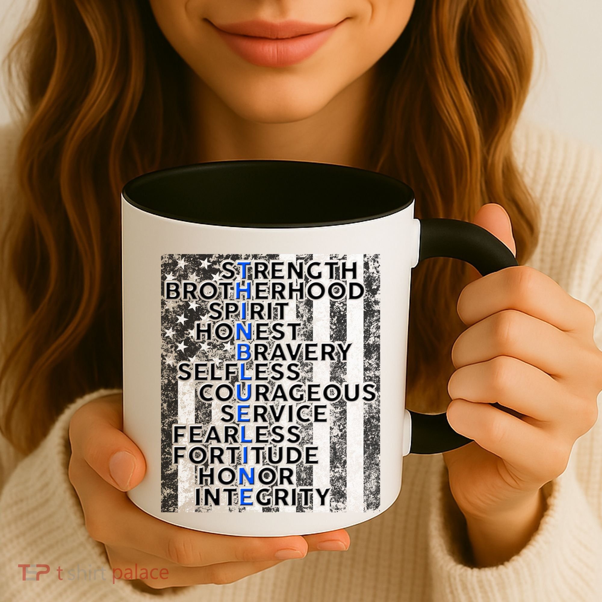 Support Police Thin Blue Line Distressed Flag Coffee Mug