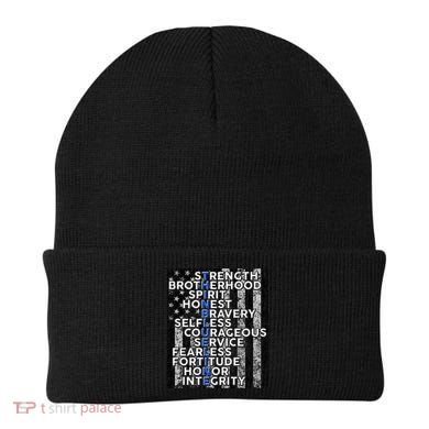 Support Police Thin Blue Line Distressed Flag Beanie