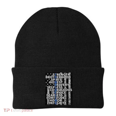 Support Police Thin Blue Line Distressed Flag Beanie