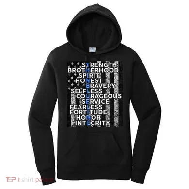 Support Police Thin Blue Line Distressed Flag Women's Hoodie