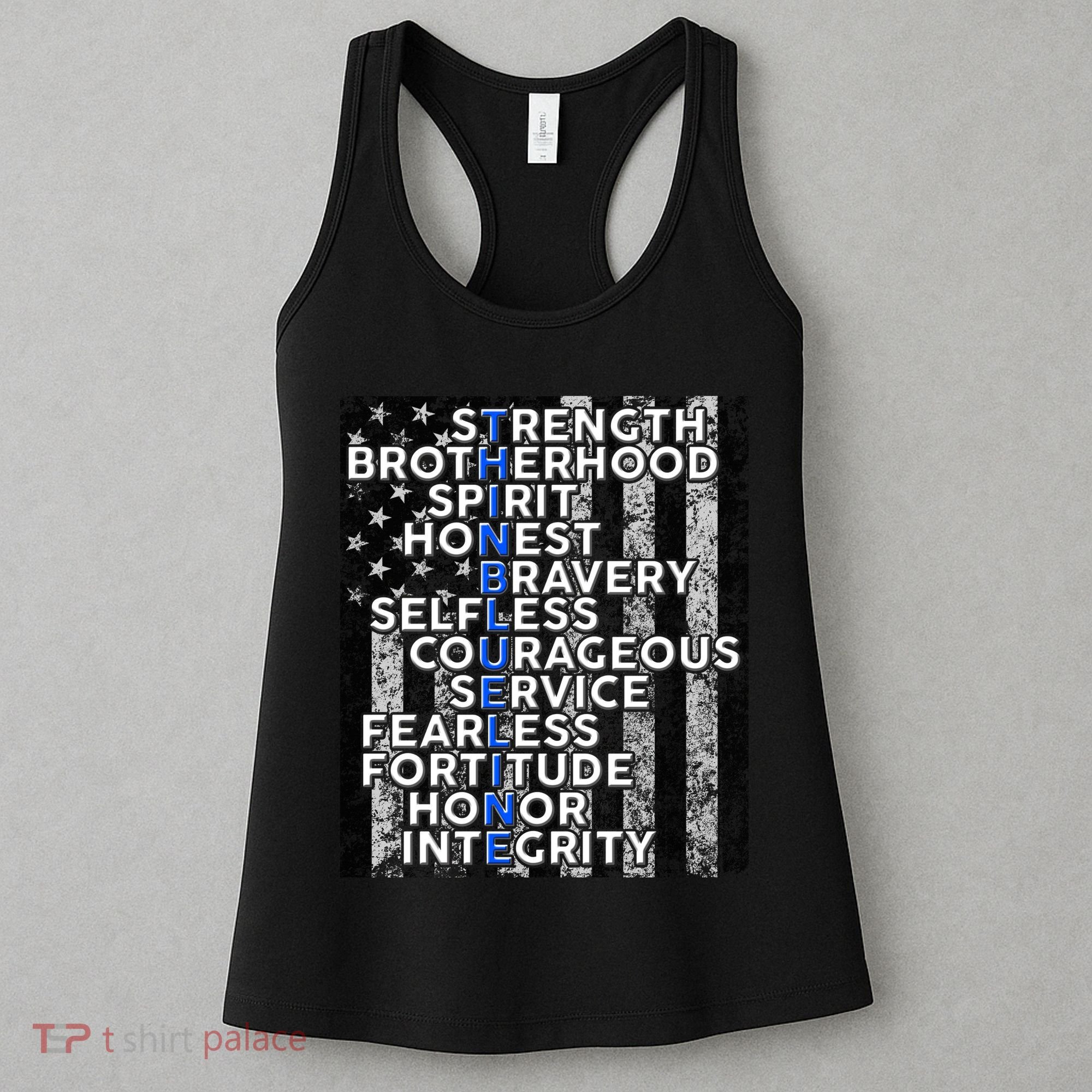 Support Police Thin Blue Line Distressed Flag Women's Tank Top