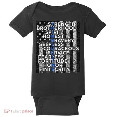 Support Police Thin Blue Line Distressed Flag Baby Bodysuit