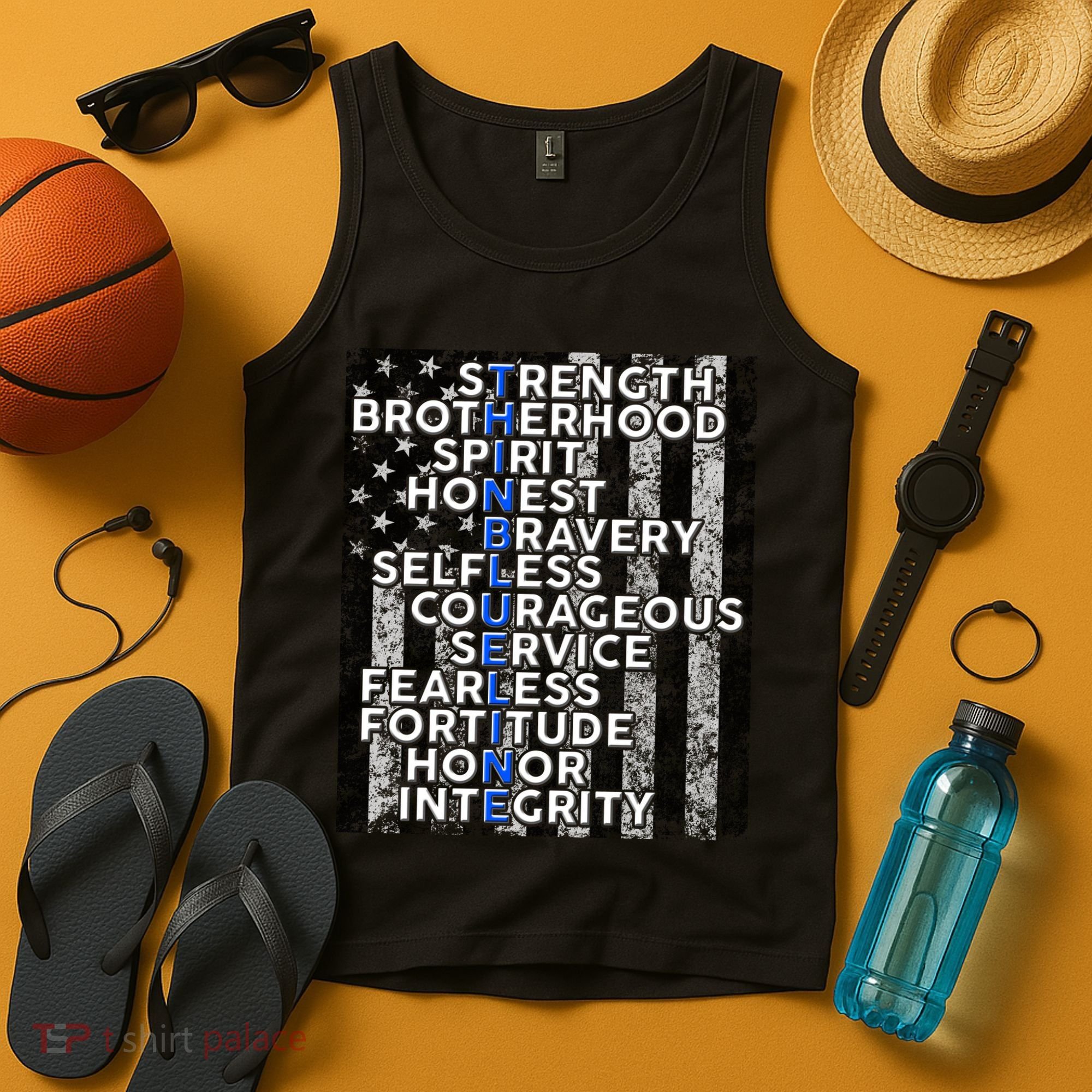 Support Police Thin Blue Line Distressed Flag Tank Top