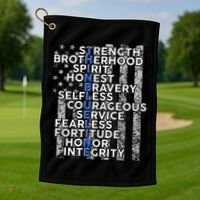 Support Police Thin Blue Line Distressed Flag Golf Towel thumb 1