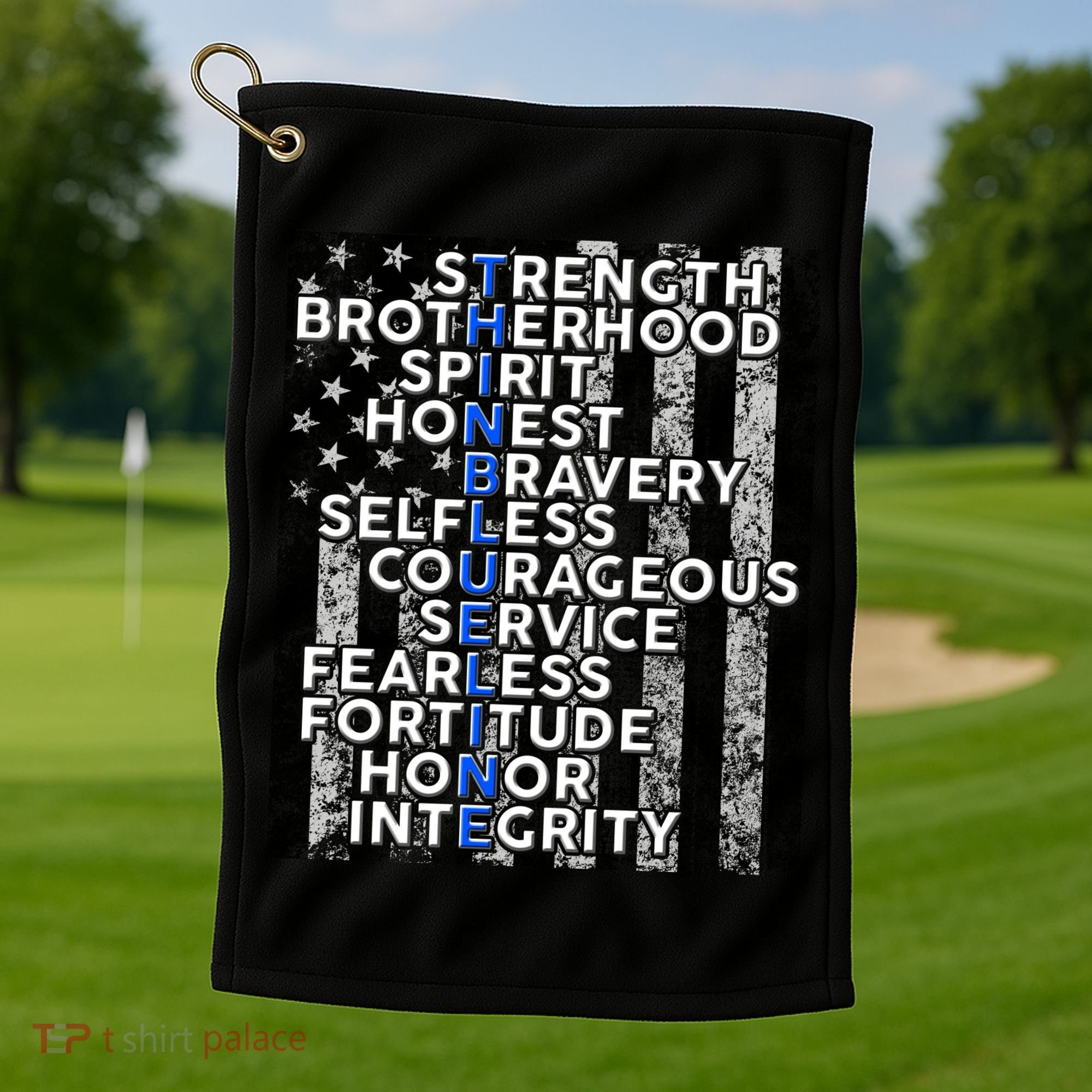 Support Police Thin Blue Line Distressed Flag Golf Towel