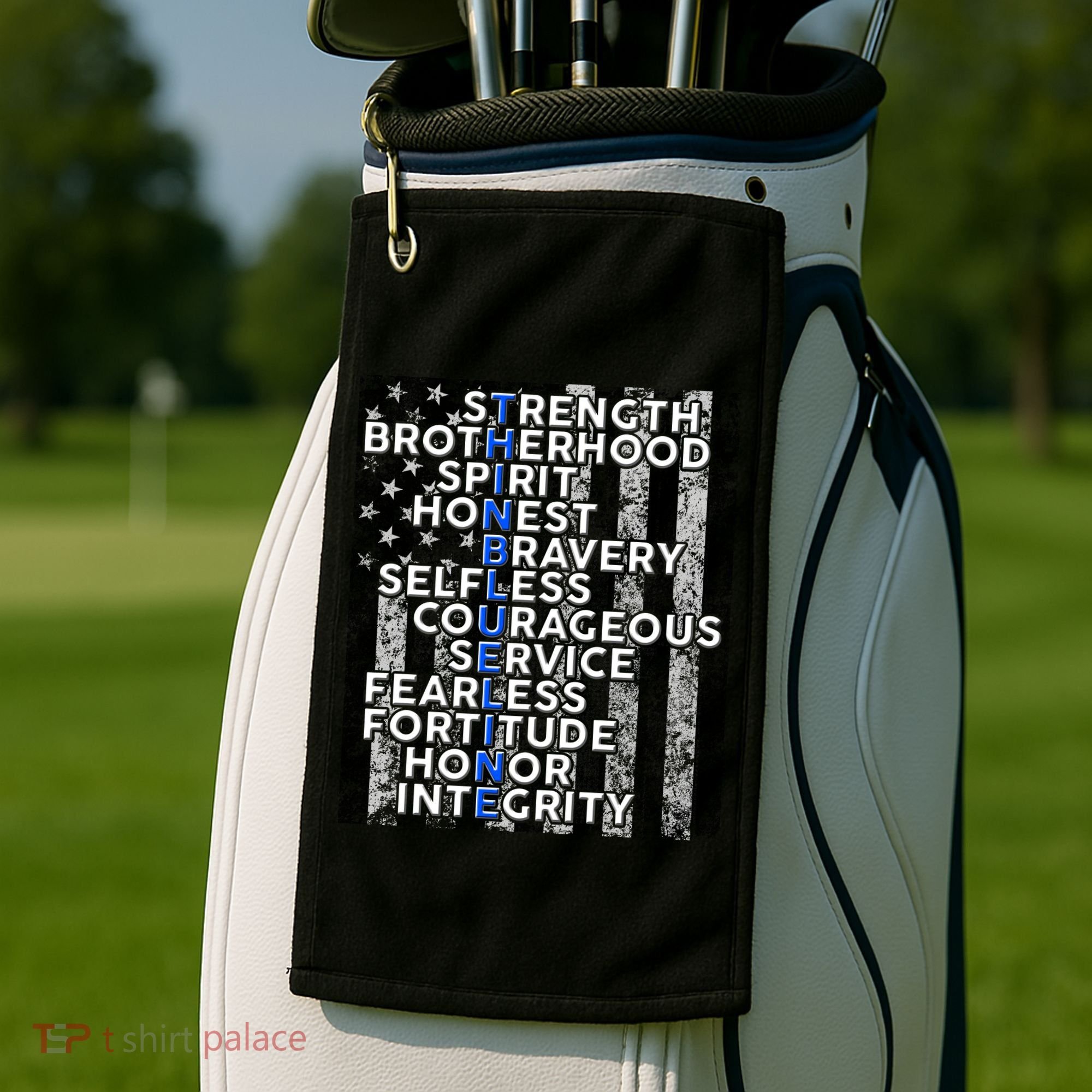 Support Police Thin Blue Line Distressed Flag Golf Towel