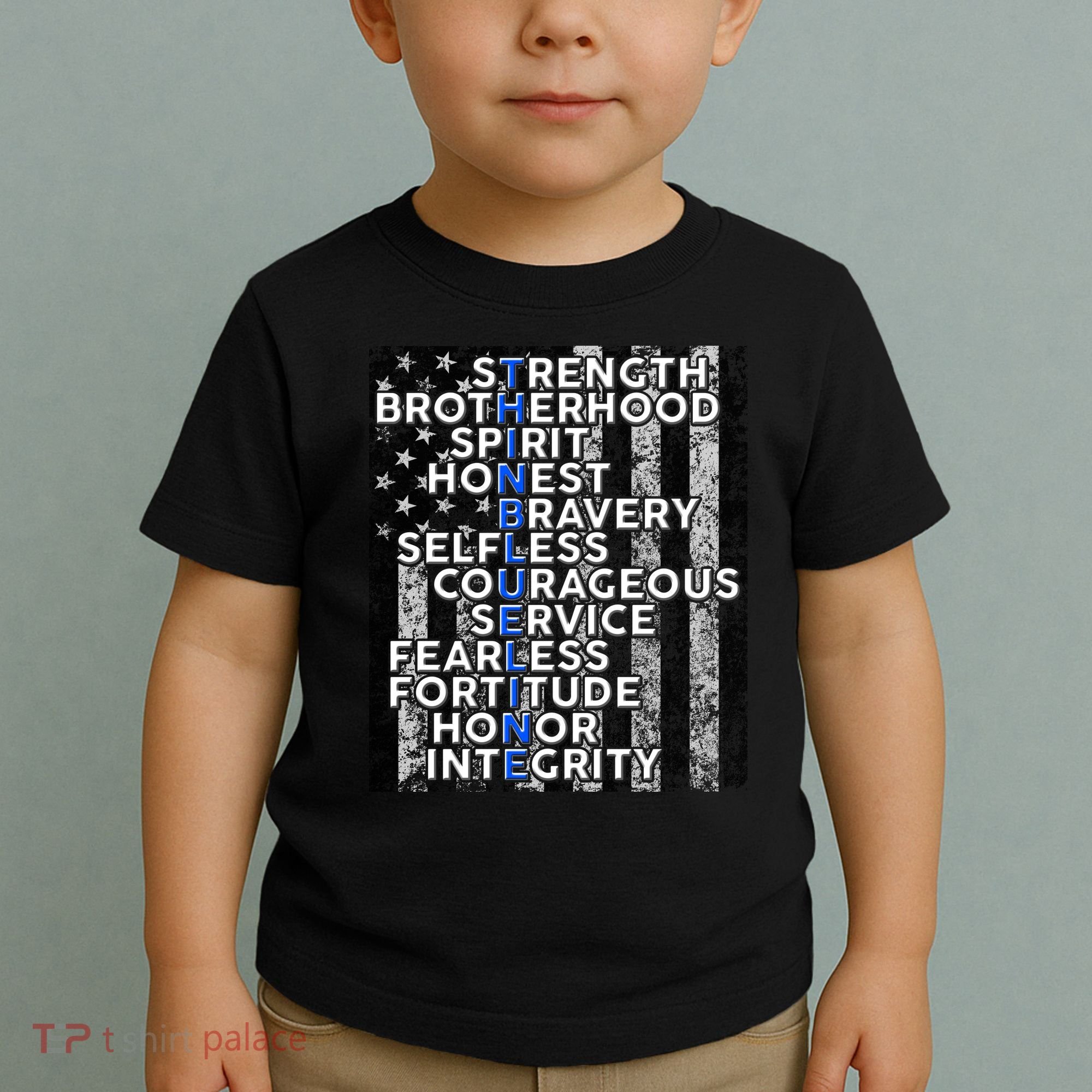 Support Police Thin Blue Line Distressed Flag Toddler T-Shirt