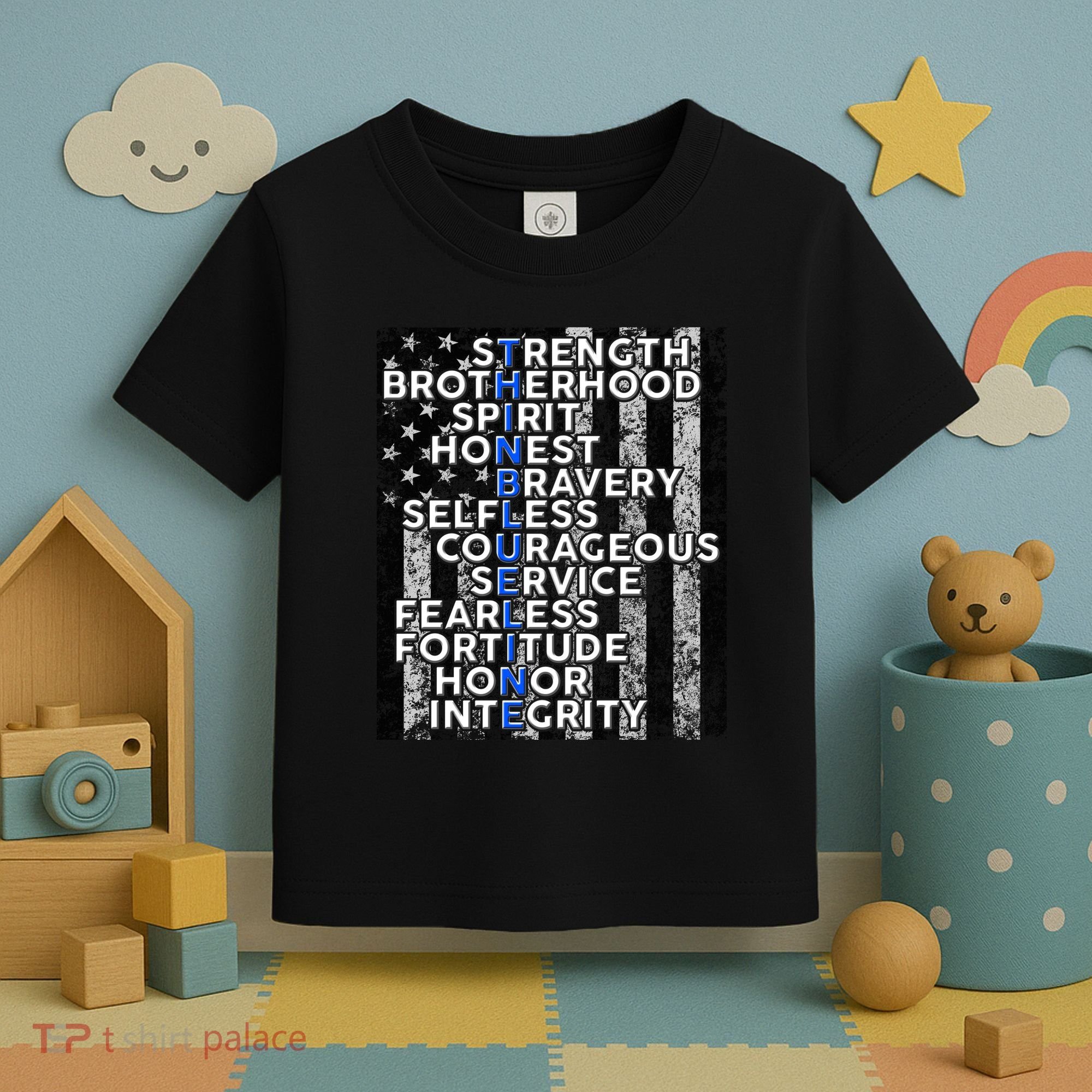 Support Police Thin Blue Line Distressed Flag Toddler T-Shirt