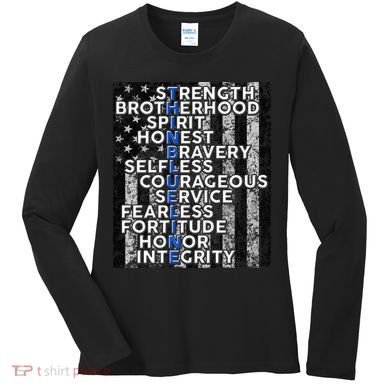Support Police Thin Blue Line Distressed Flag Women's Long Sleeve Shirt