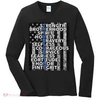 Support Police Thin Blue Line Distressed Flag Women's Long Sleeve Shirt thumb 0