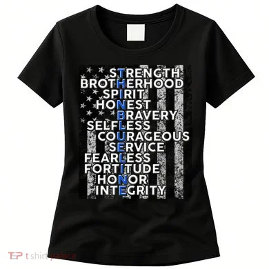 Support Police Thin Blue Line Distressed Flag Women's T-Shirt