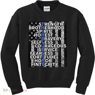 Support Police Thin Blue Line Distressed Flag Kids Sweatshirt
