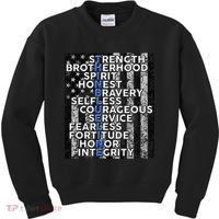 Support Police Thin Blue Line Distressed Flag Kids Sweatshirt thumb 0