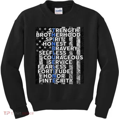 Support Police Thin Blue Line Distressed Flag Kids Sweatshirt