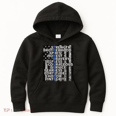 Support Police Thin Blue Line Distressed Flag Kids Hoodie