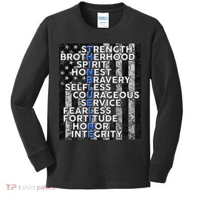 Support Police Thin Blue Line Distressed Flag Kids Long Sleeve Shirt
