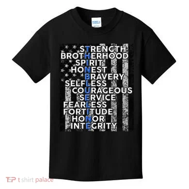 Support Police Thin Blue Line Distressed Flag Kids T-Shirt