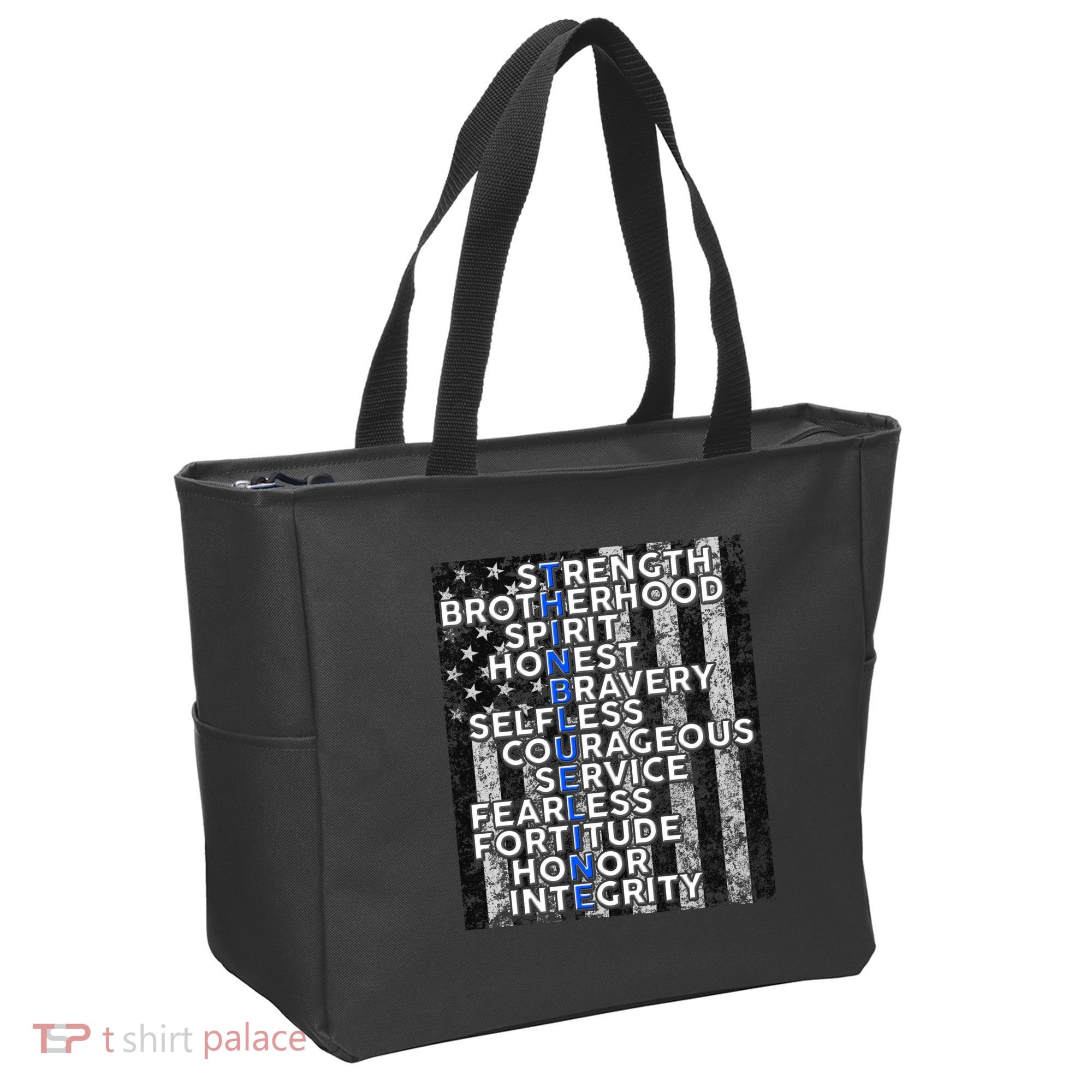 Support Police Thin Blue Line Distressed Flag Tote Bag