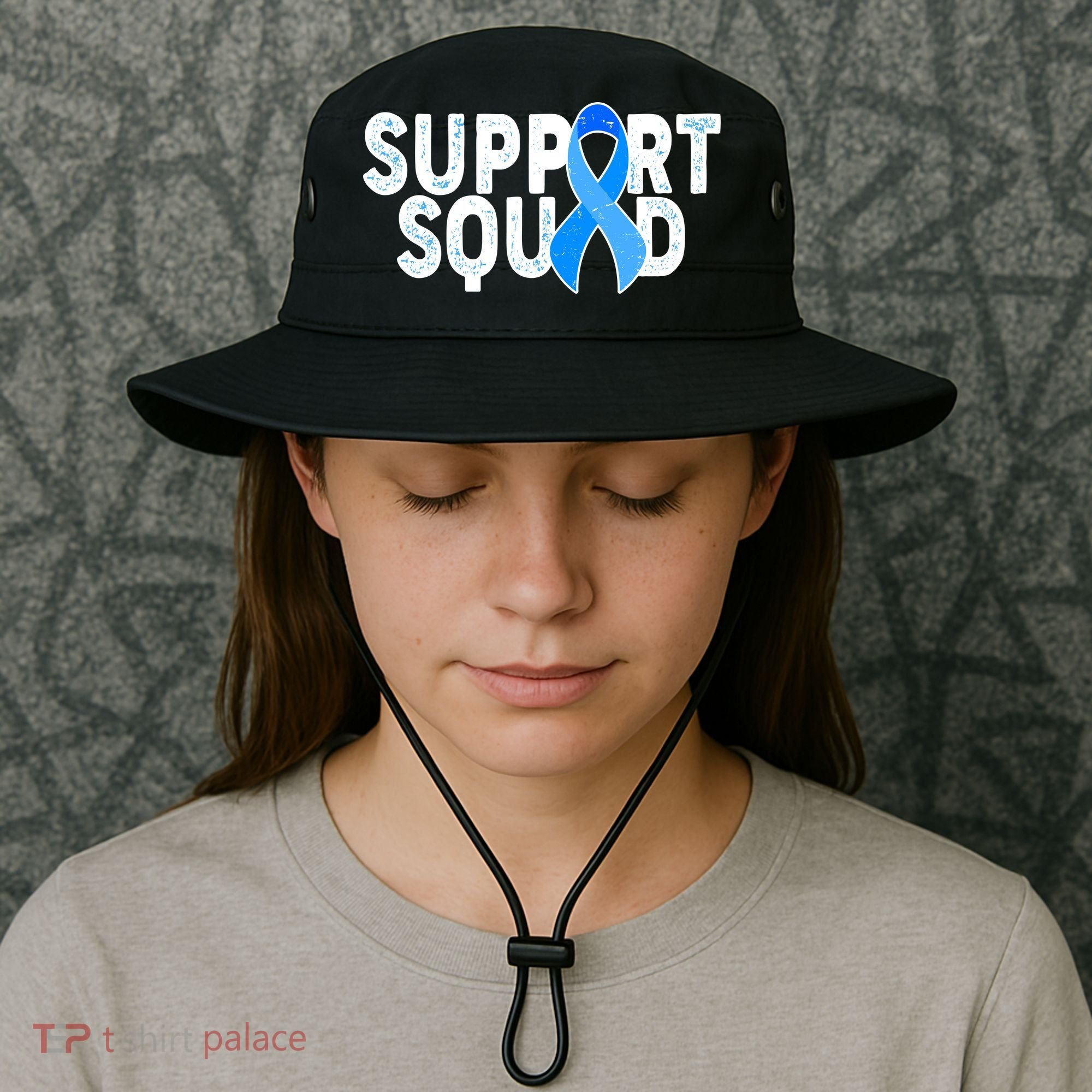 Support Squad Colon Cancer Awareness Blue Ribbon Bucket Hat