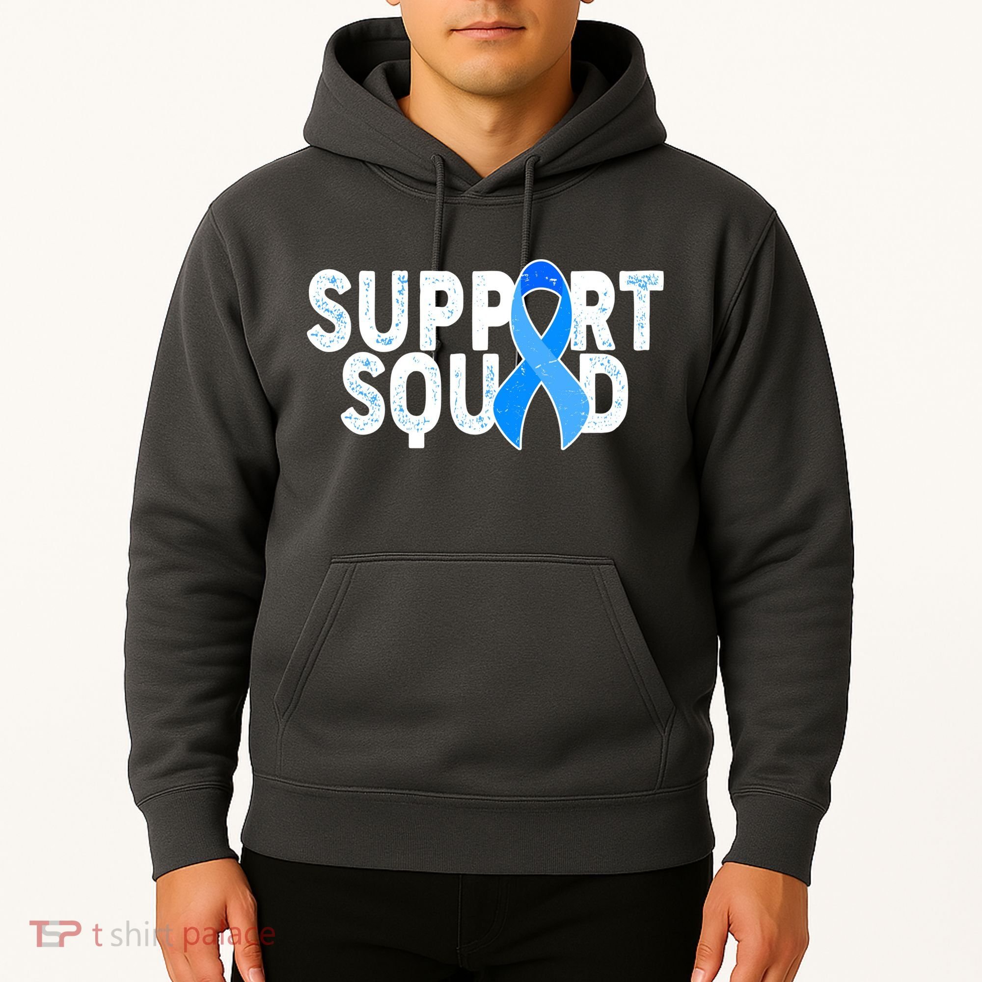 Support Squad Colon Cancer Awareness Blue Ribbon Hoodie