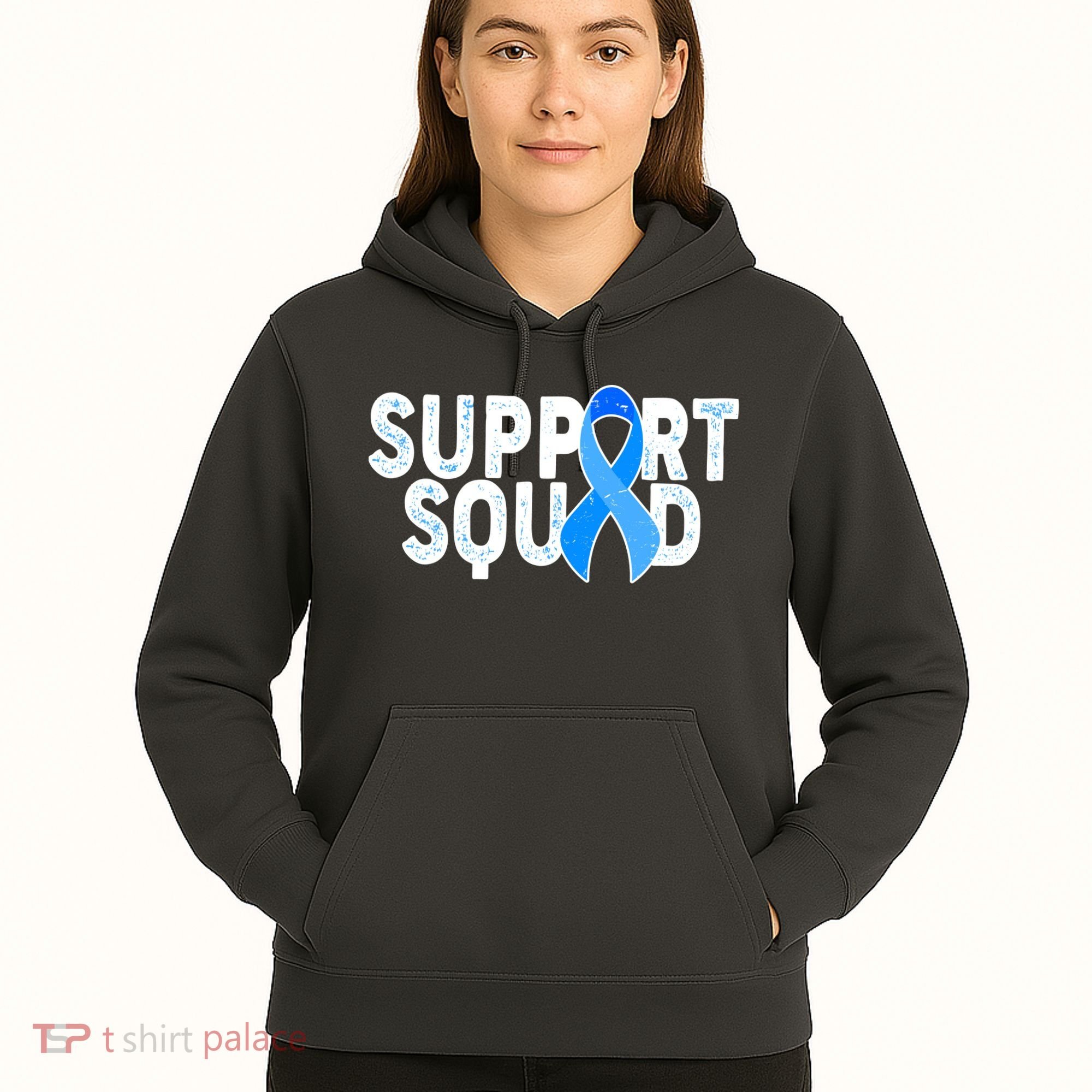 Support Squad Colon Cancer Awareness Blue Ribbon Hoodie