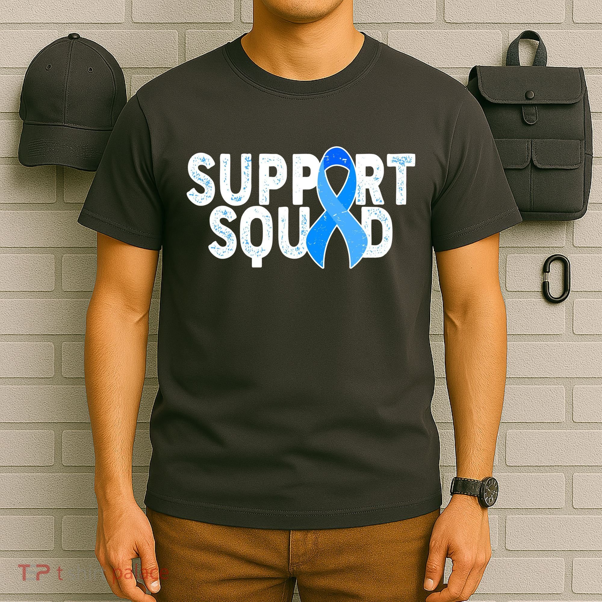Support Squad Colon Cancer Awareness Blue Ribbon T-Shirt