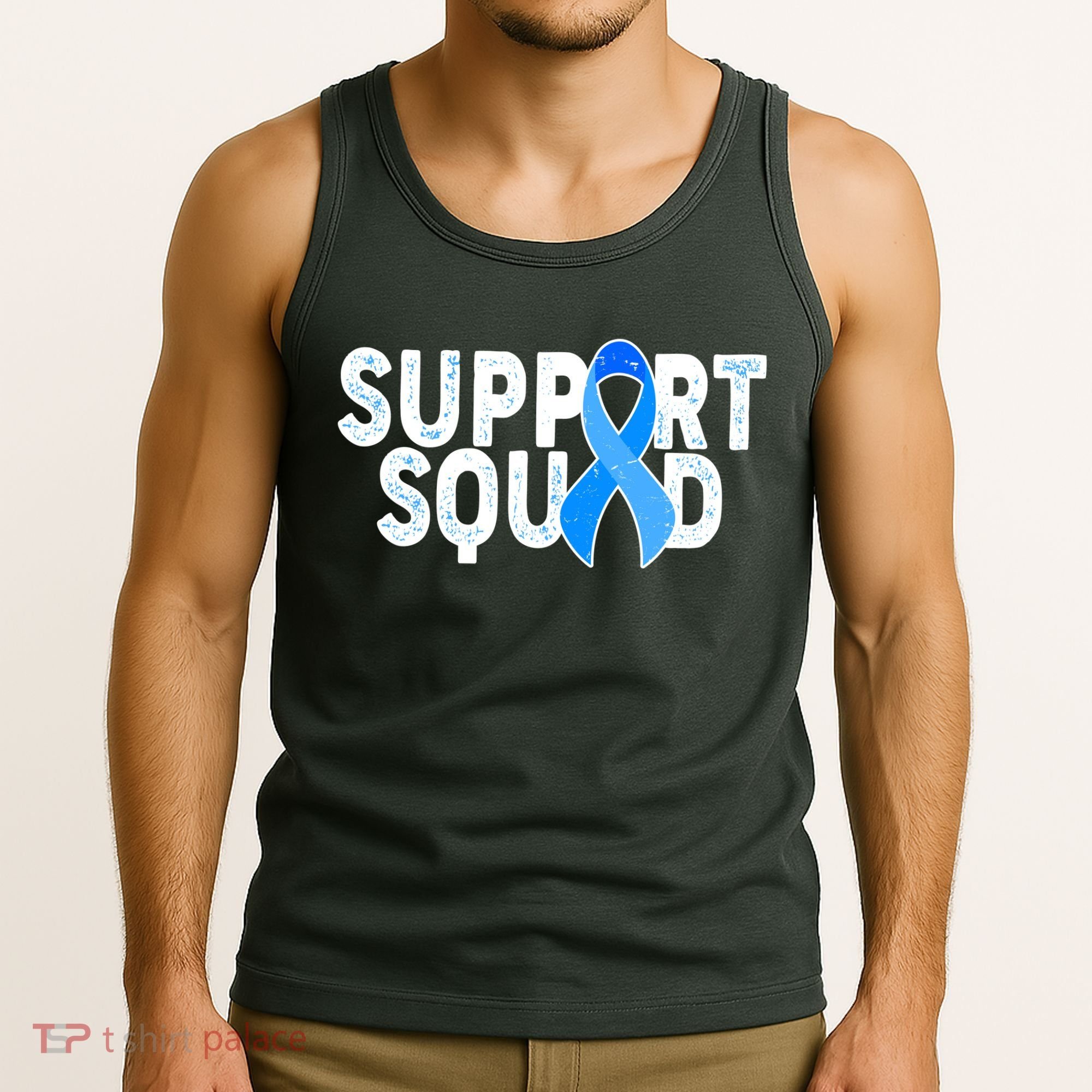 Support Squad Colon Cancer Awareness Blue Ribbon Tank Top
