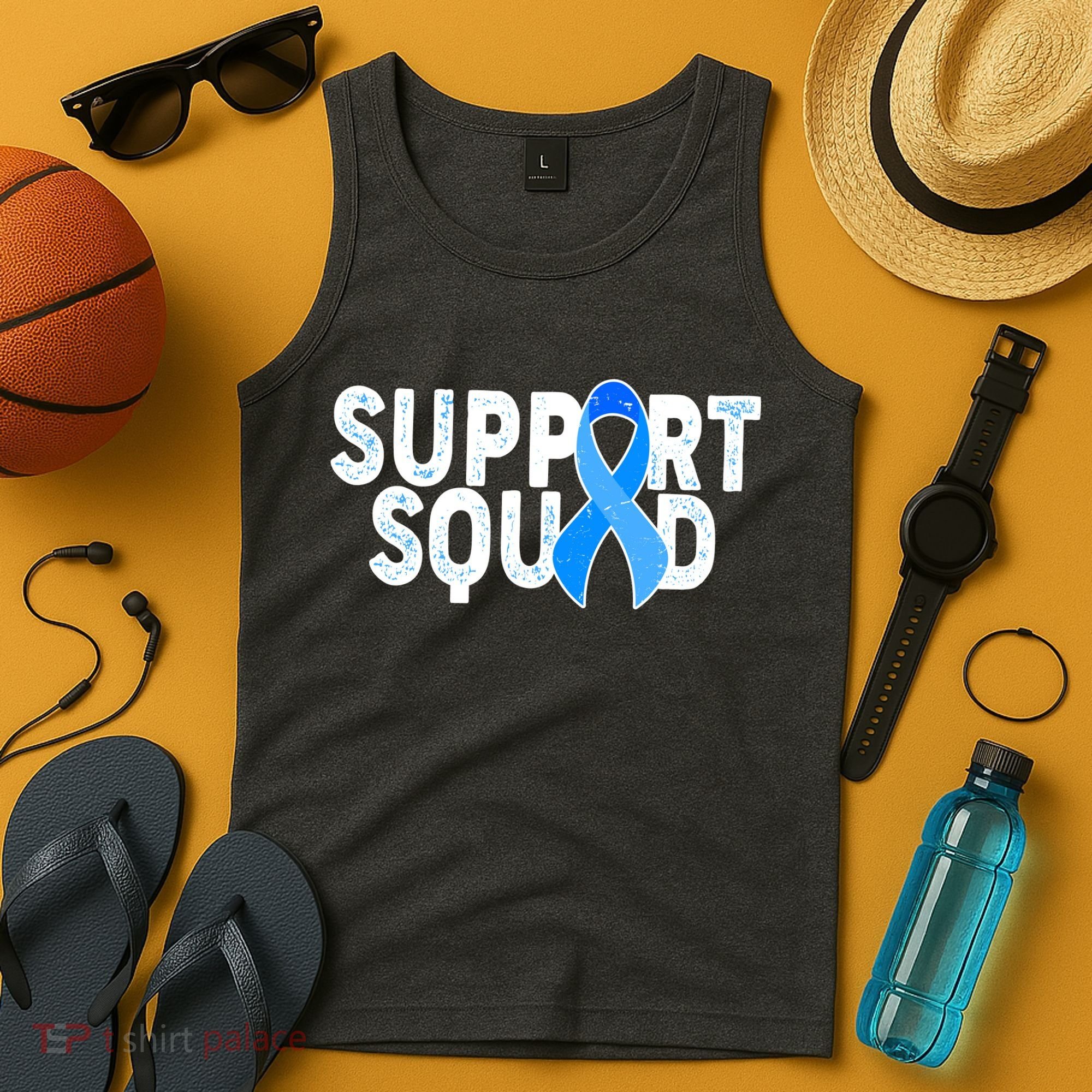 Support Squad Colon Cancer Awareness Blue Ribbon Tank Top